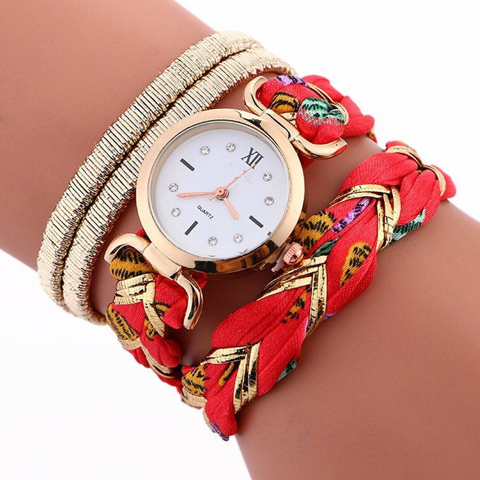

Braided Wrap Bracele Watch, Red