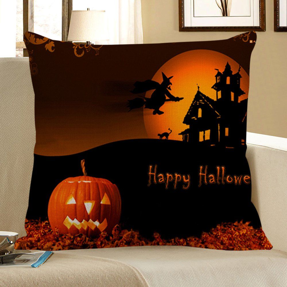 

Pumpkin Sorcerer Pattern Halloween Pillow Case, Black and orange