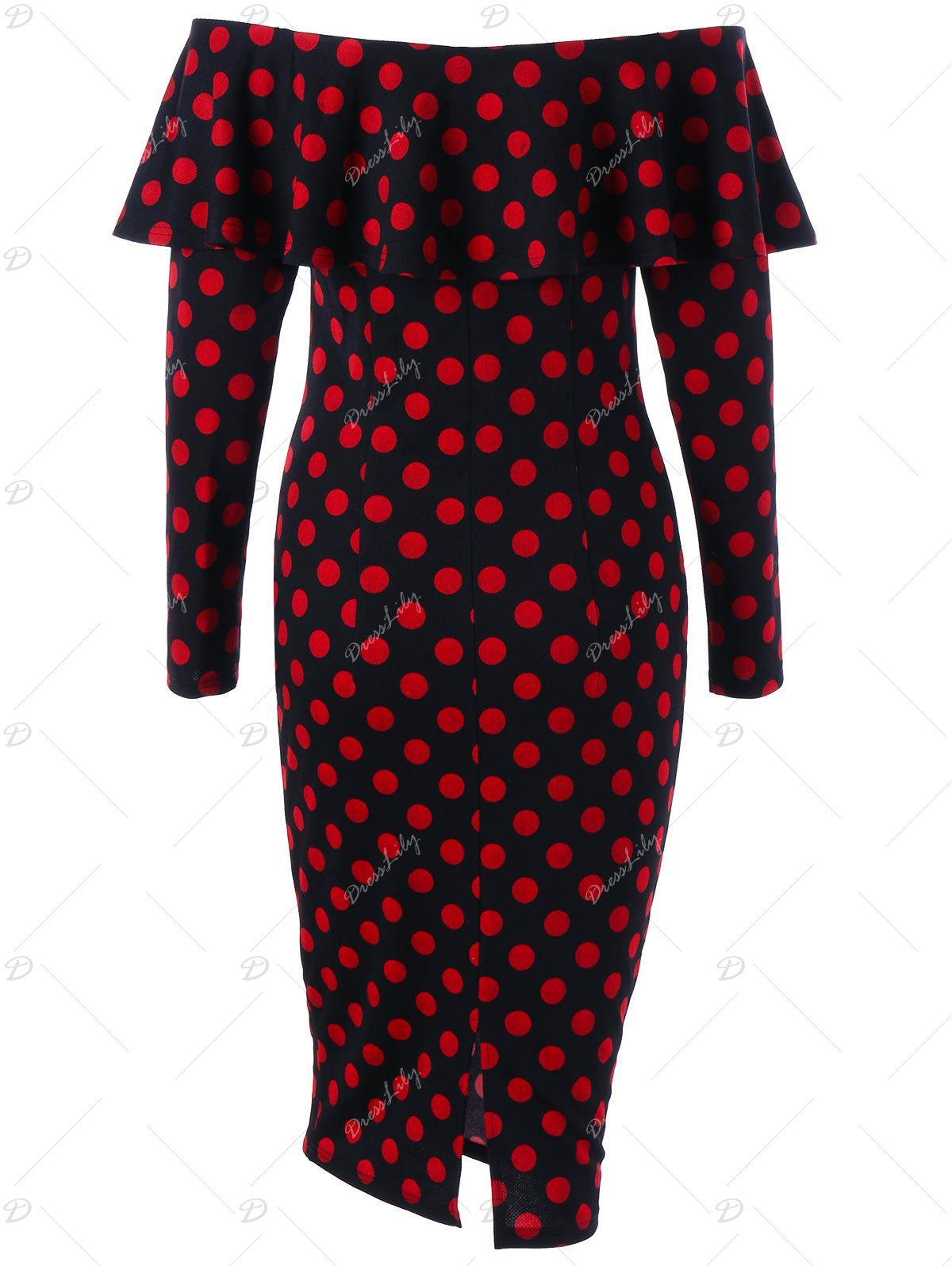 Overlay Polka Dot Off The Shoulder Dress - RED/BLACK L
