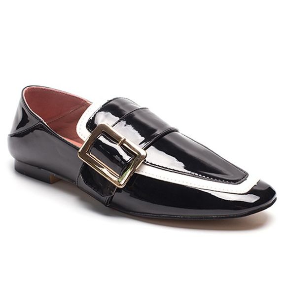 Buckle Strap Square Toe Loafers - Noir 37