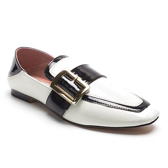 Buckle Strap Square Toe Loafers - Blanc 37