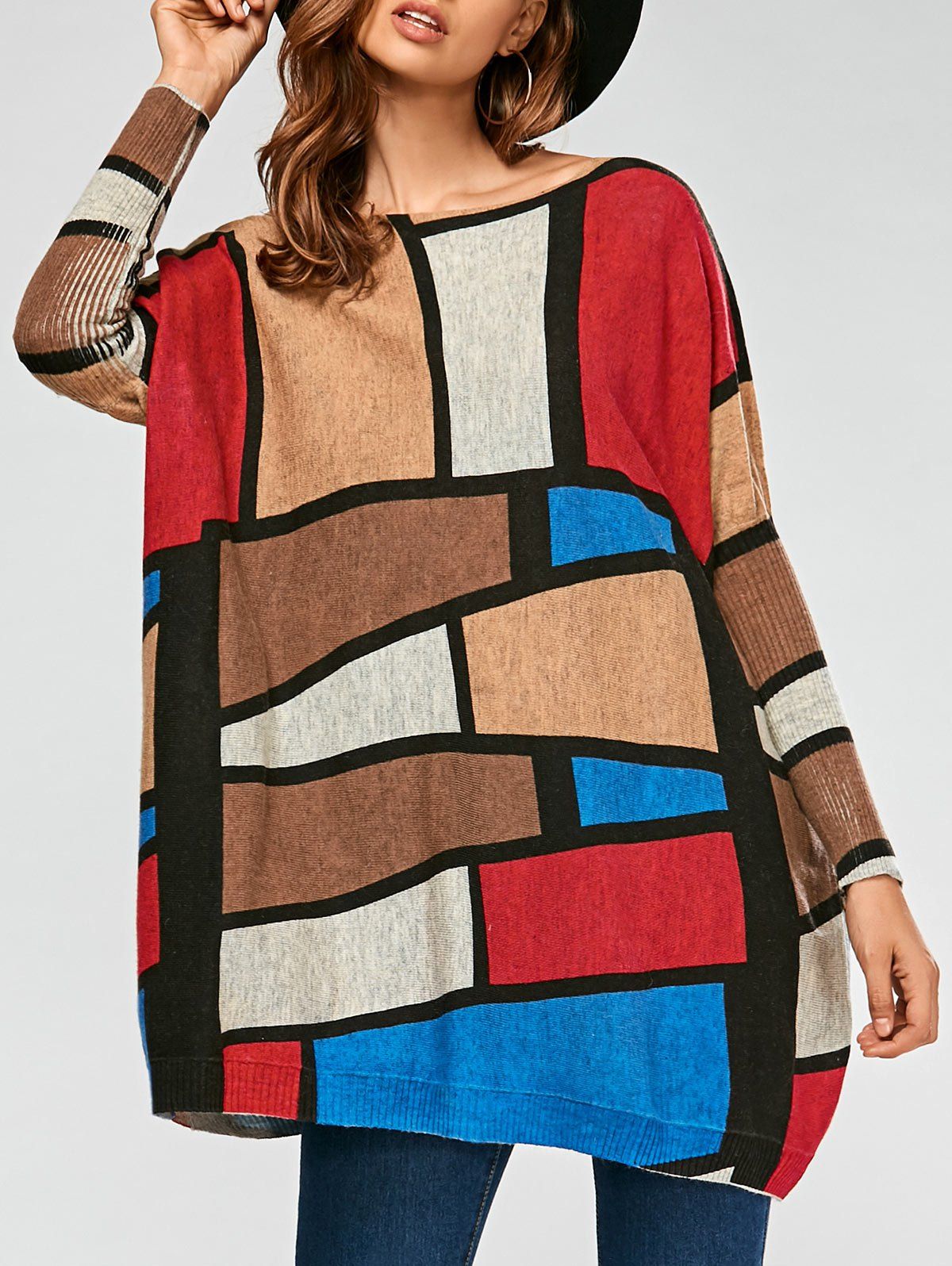 

Color Lump Drop Shoulder Ribbed Pullover Sweater, Colormix