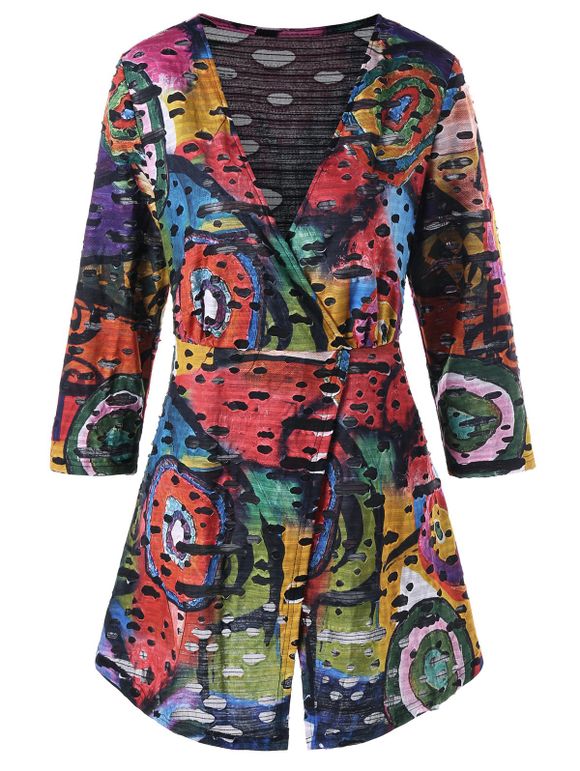Plus Size Printed Distressed Tunic Top - COLORMIX 4XL