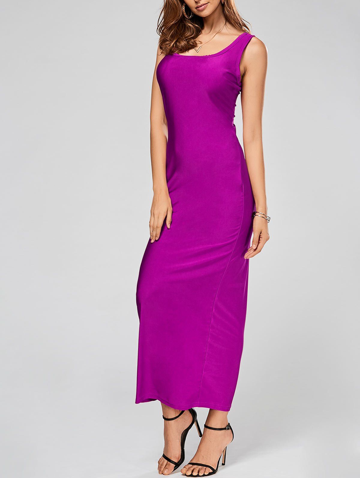 

Sexy U Neck Sleeveless Bodycon Pure Color Women's Dress, Purple