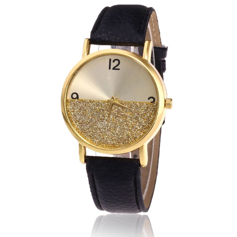 

Faux Leather Glitter Face Watch, Black