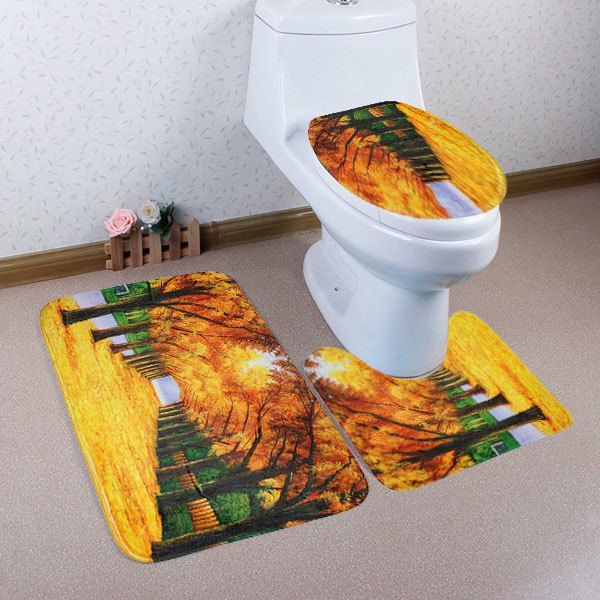 

Autumn Grove 3Pcs/Set Lid Toilet Cover and Floor Mats, Citrus