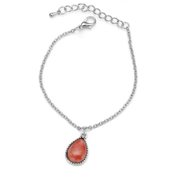 Faux Gemstone Teardrop Charm Chain Bracelet - Rouge 