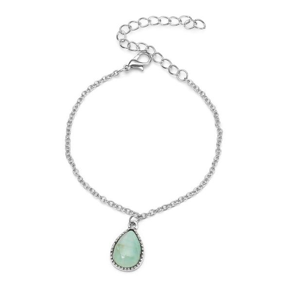 Faux Gemstone Teardrop Charm Chain Bracelet - Vert 