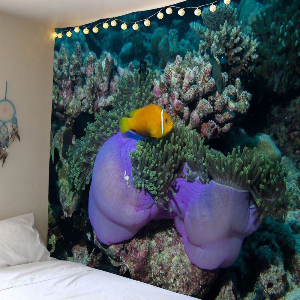 

Waterproof Underwater World Coral Fish Wall Tapestry, Light blue