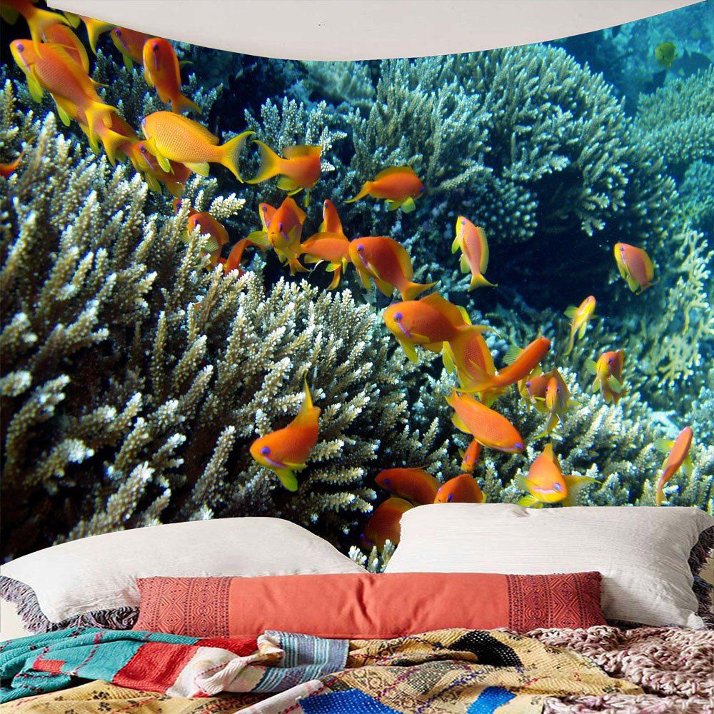 

Fish Shoals Corals Underwater World Waterproof Tapestry, Colorful