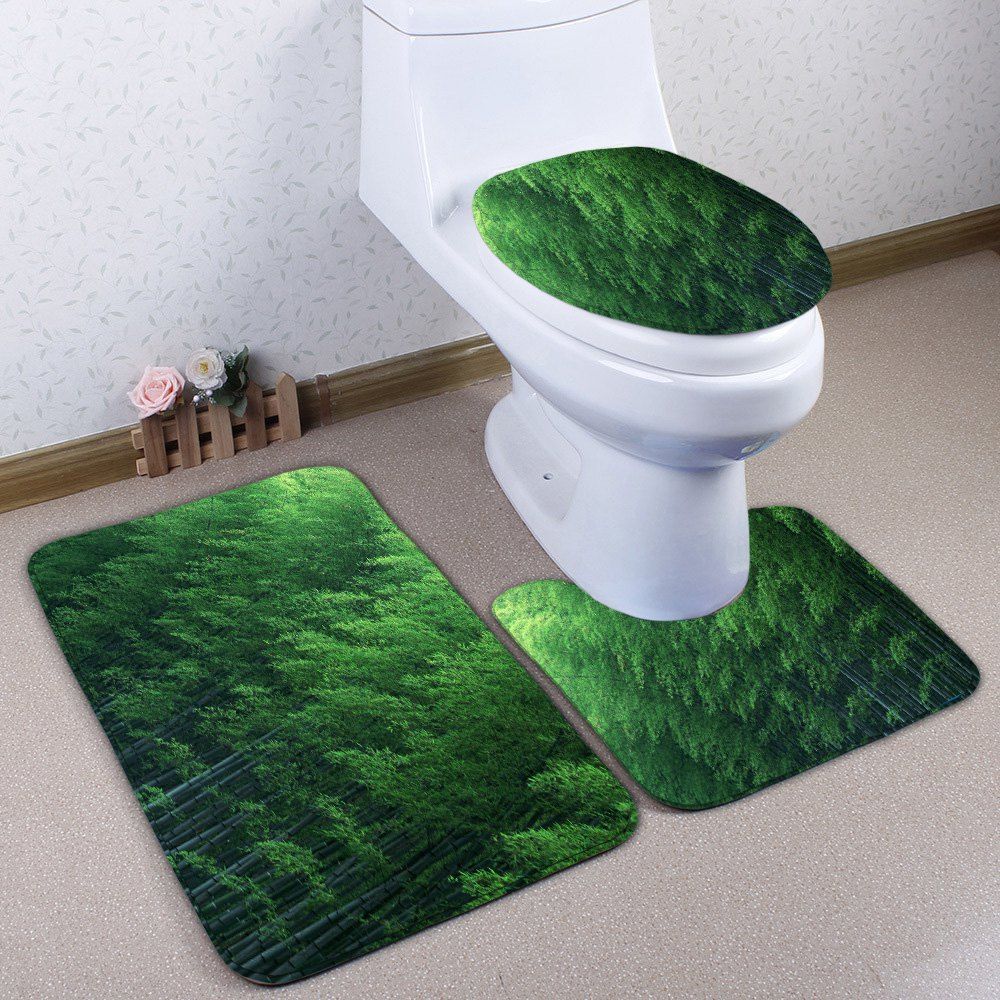 

Skidproof Flannel Bamboo Forest 3Pcs Toilet Mat Set, Green