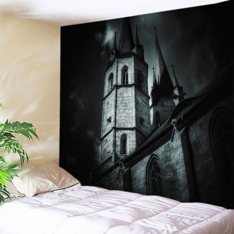 

Castle Print Halloween Tapestry Wall Hanging Art, Black