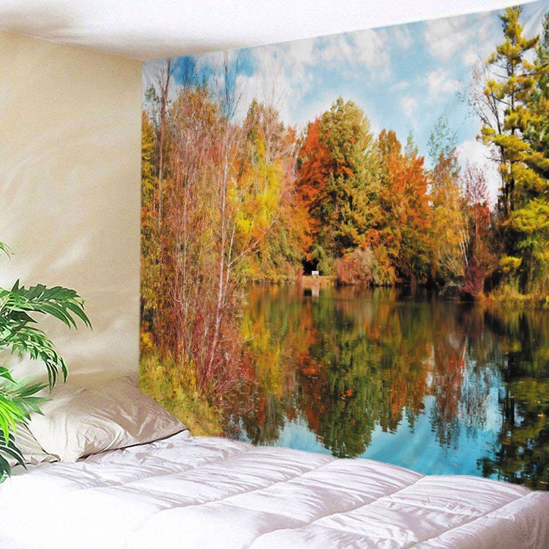 

Forest Lake Print Tapestry Wall Hanging Art, Deep yellow