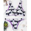 Crane Print Scoop Neck Bikini Swimwear - multicolore L