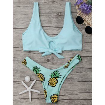 [17% OFF] 2023 Pineapple Print Thong Bottom Bikini Set In LIGHT GREEN ...