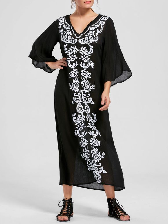 Bandana Floral Flare Sleeve Dress - Noir XL