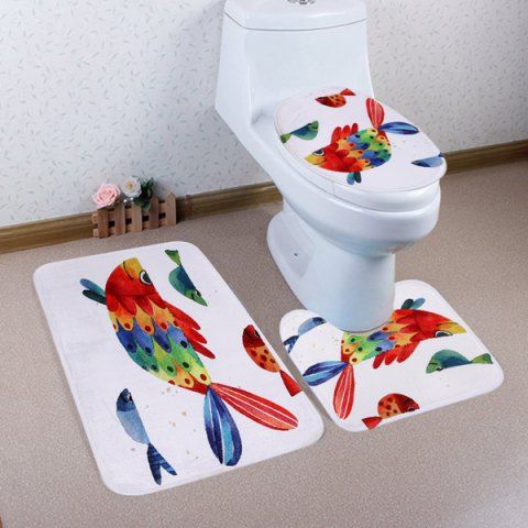 Watercolour Fish Pattern 3 Pcs Bathroom Toilet Mat Watercolour Fish Pattern 3 Pcs Bathroom Toilet Mat