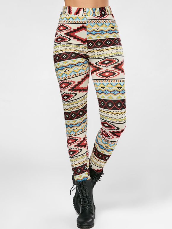 Leggings Imprimé Géométrique Coloré à Taille Haute - multicolore M