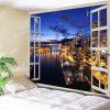 Wall Art Decor Window Night View Print Tapestry - Bleu W79 INCH * L59 INCH