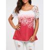 T-shirt Floral Ombré Effet en Crochet - Pastèque Rouge 2XL