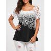T-shirt Floral Ombré Effet en Crochet - Noir 2XL