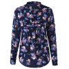 Allover Floral Split Neck Curved Shirt - Bleu Violet XL