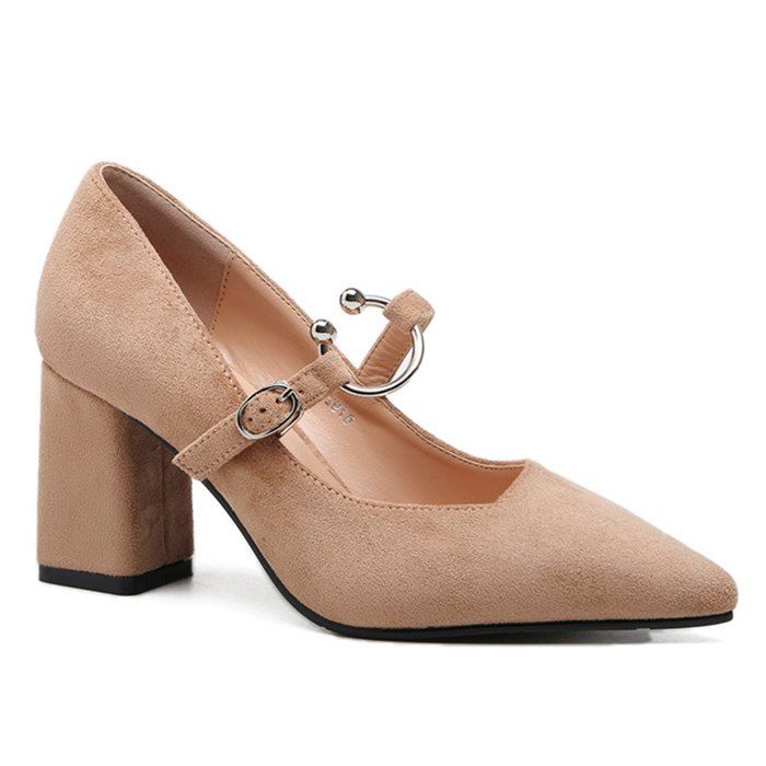 

Block Heel Point Toe Suede Pumps, Khaki