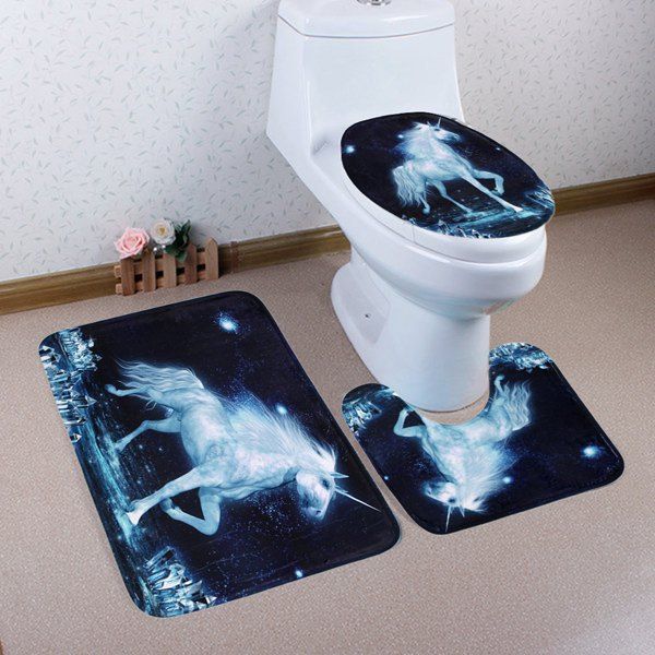 

Unicorn Coral Fleece Non Slip 3Pcs Bathroom Rugs Set, Midnight