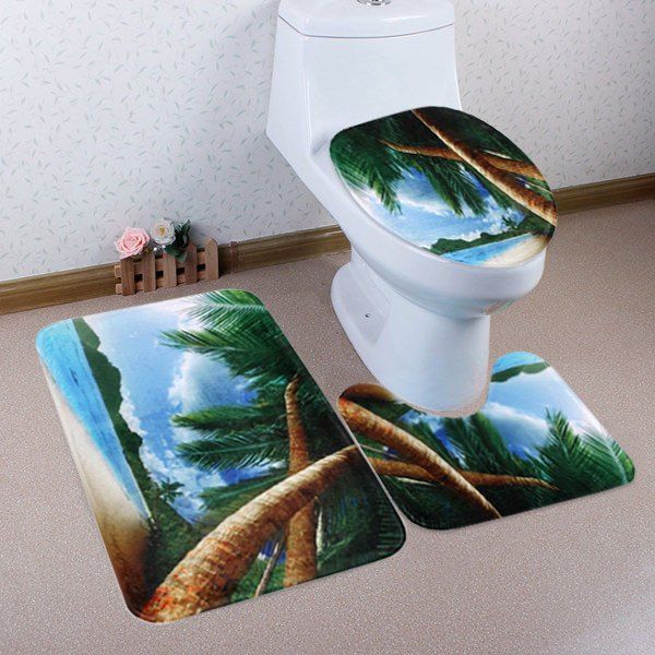 

Beach Palm Trees Pattern 3 Pcs Bathroom Toilet Mat, Colormix