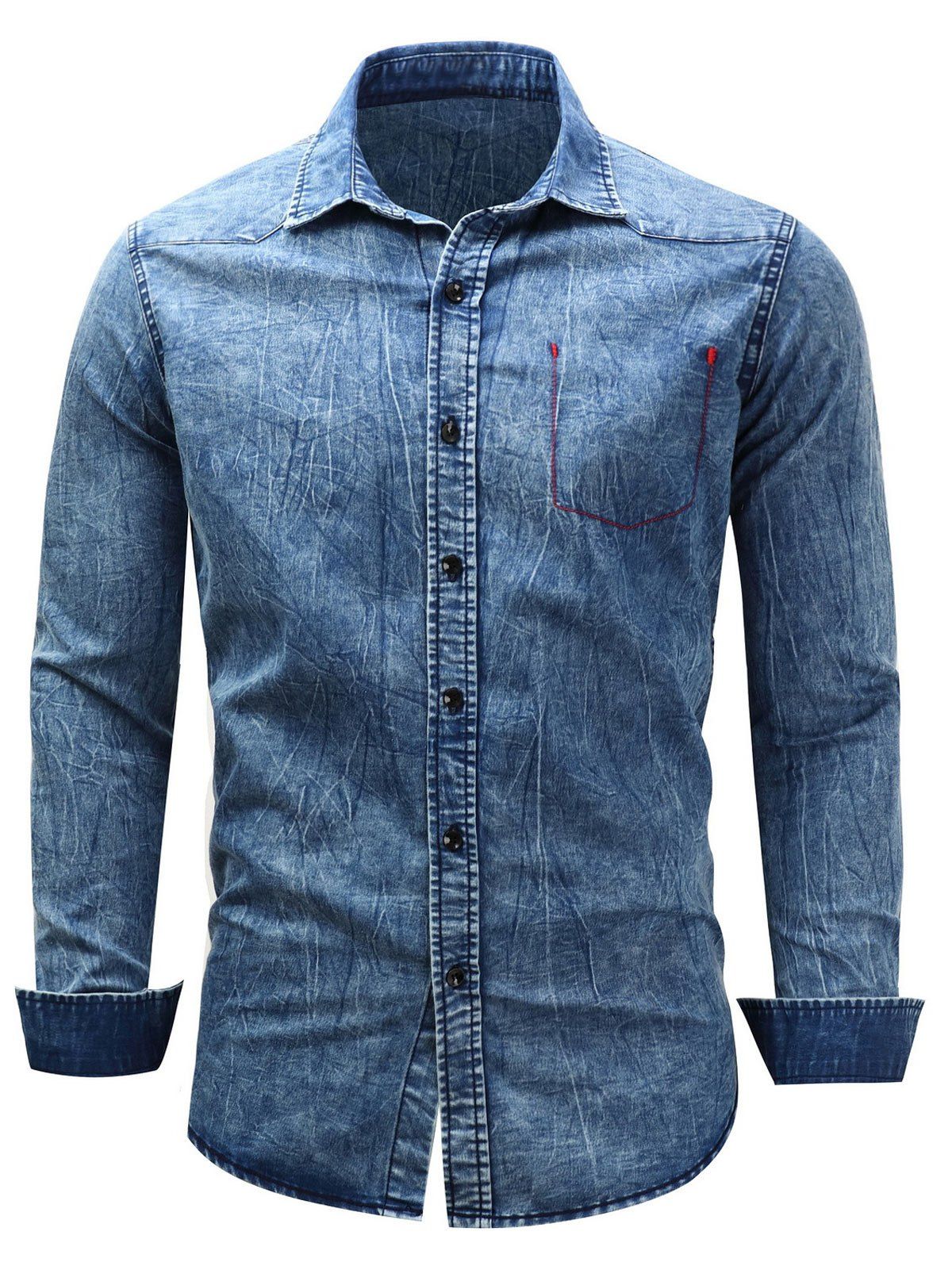 [17% OFF] 2021 Bleached Pocket Long Sleeve Chambray Shirt In BLUE ...