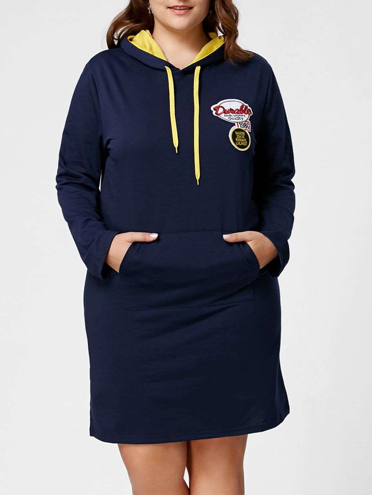 

Plus Size Front Pocket Hooded Sweatshirt Dress, Deep blue