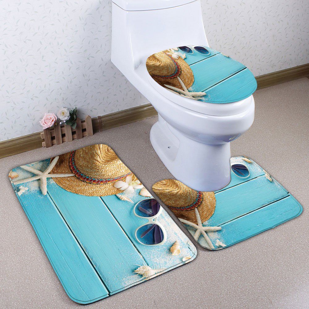 

Plank Starfish Print Flannel 3Pcs/Set Bath Toilet Mats, Cloudy
