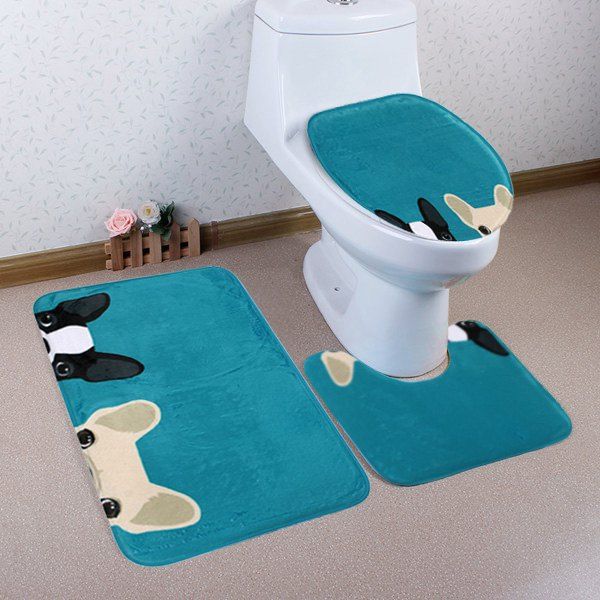 

Cartoon Dog Pattern 3 Pcs Bathroom Toilet Mat, Lake blue