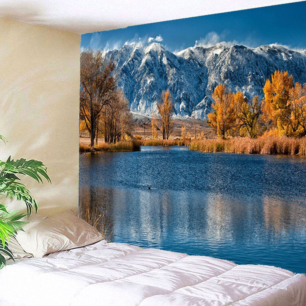 

Lakeside Snow Mountains Waterproof Wall Tapestry, Colorful