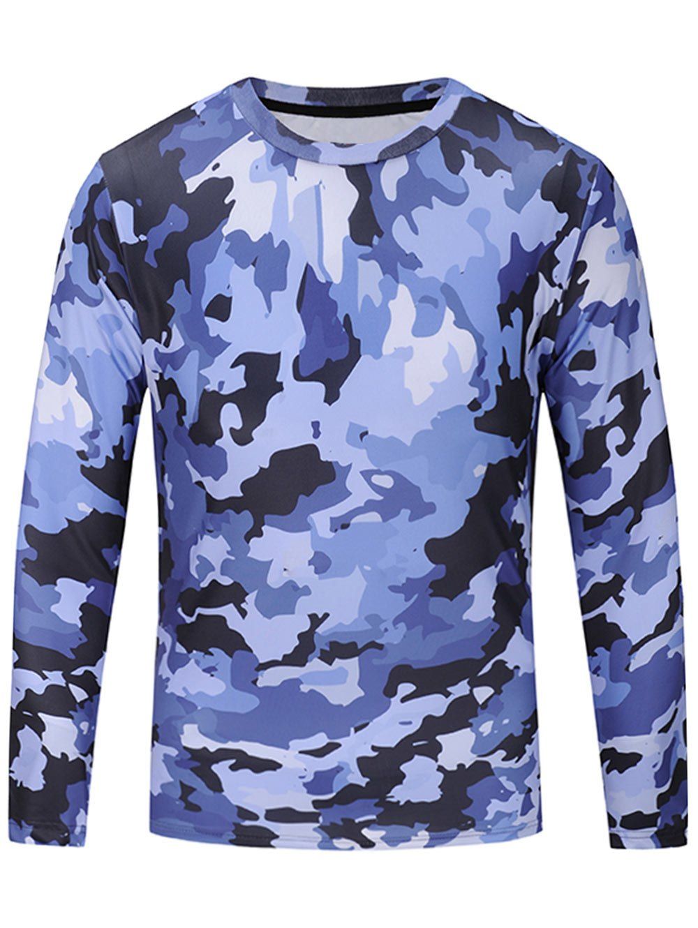 

Long Sleeve Camouflage Print T-shirt, Blue