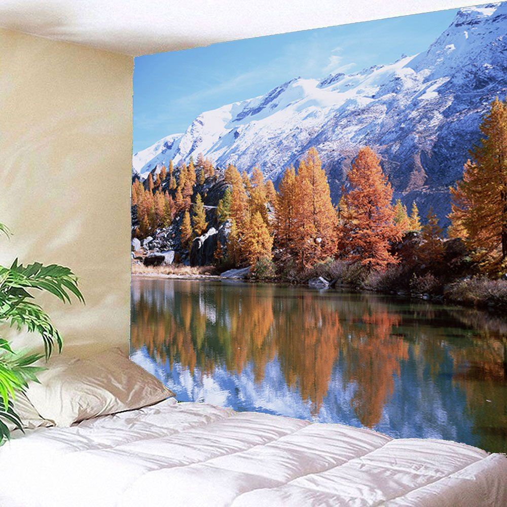 

Waterproof Snow Mountains Trees Lake Hanging Tapestry, Acu camouflage