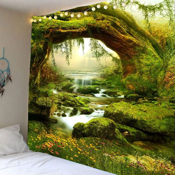 Wall Hanging Forest Streams Print Tapestry - GREEN W79 INCH * L71 INCH