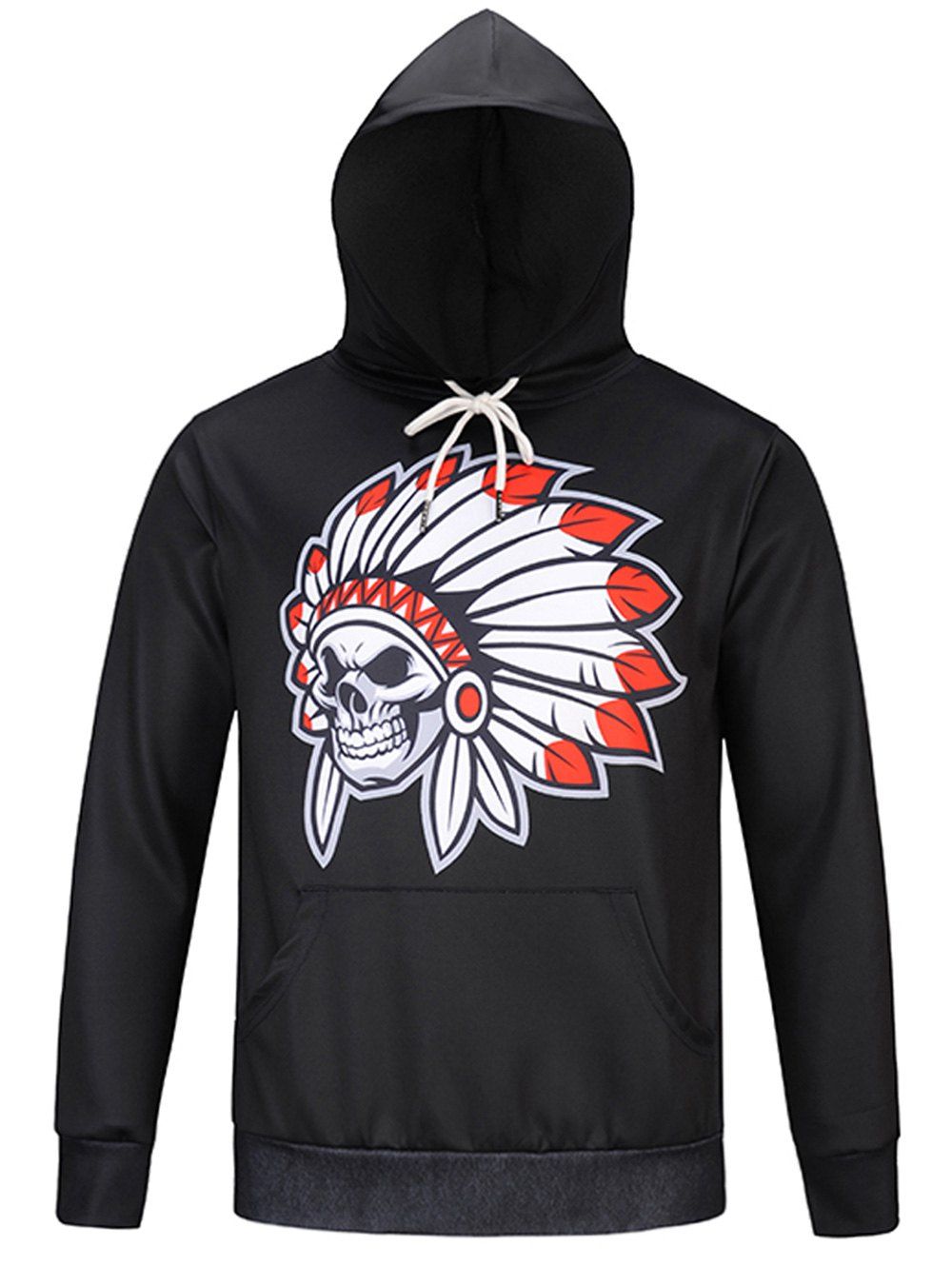 

Skull Chief Print Pocket Hoodie, Black