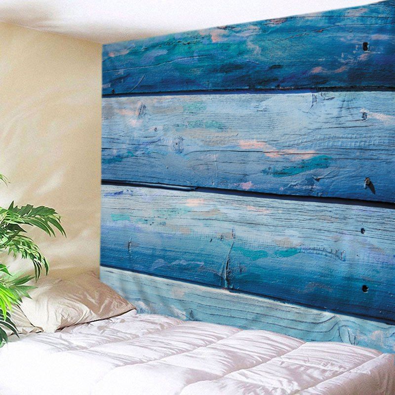 

Wood Boards Print Tapestry Wall Hanging Art, Light blue