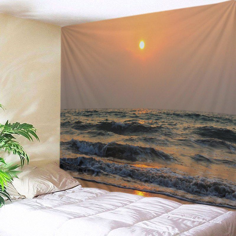 

Beach Sunset Wave Print Tapestry Wall Hanging Art, Orange