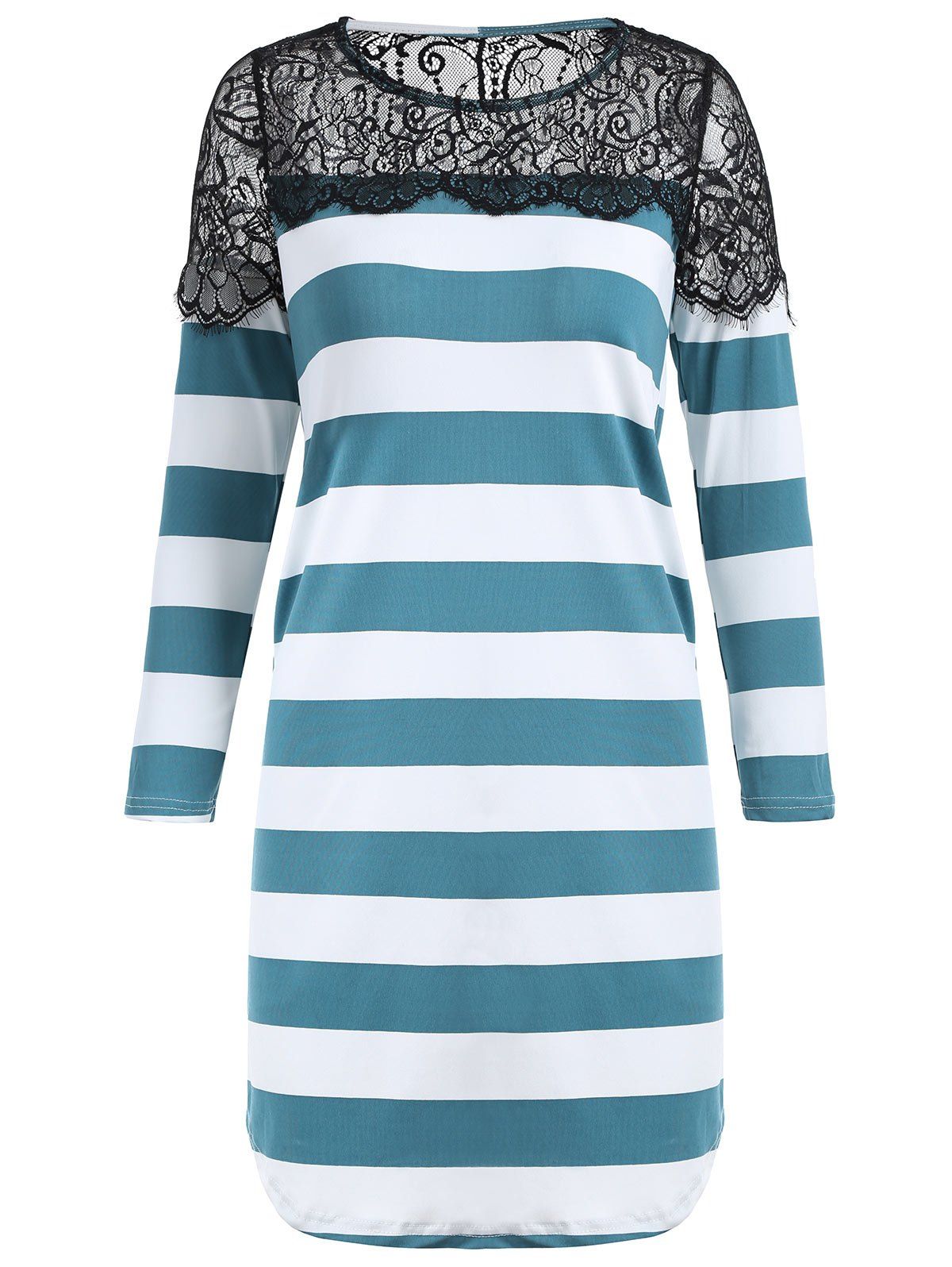 

Striped Lace Insert Tunic T-shirt, Green