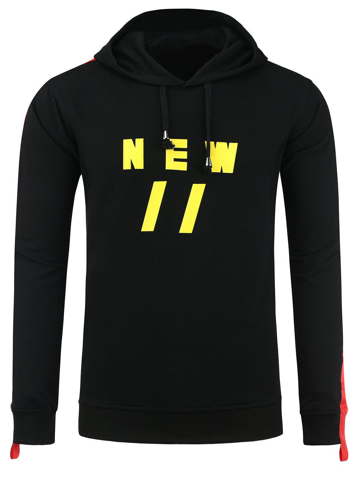 Graphic Print Braid Embellished Hoodie, Black
