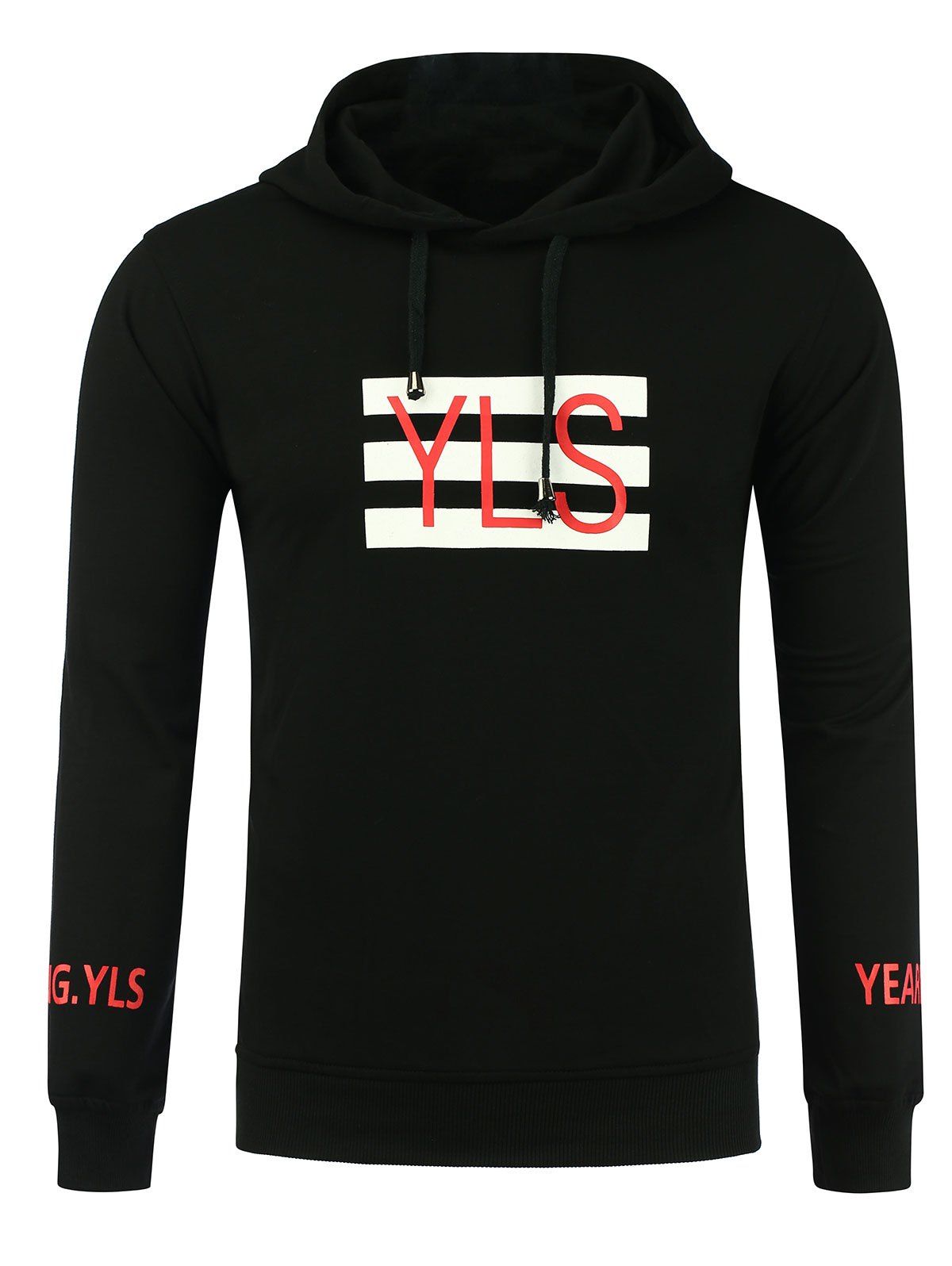 

Graphic Stripe Print Back Handprint Hoodie, Black
