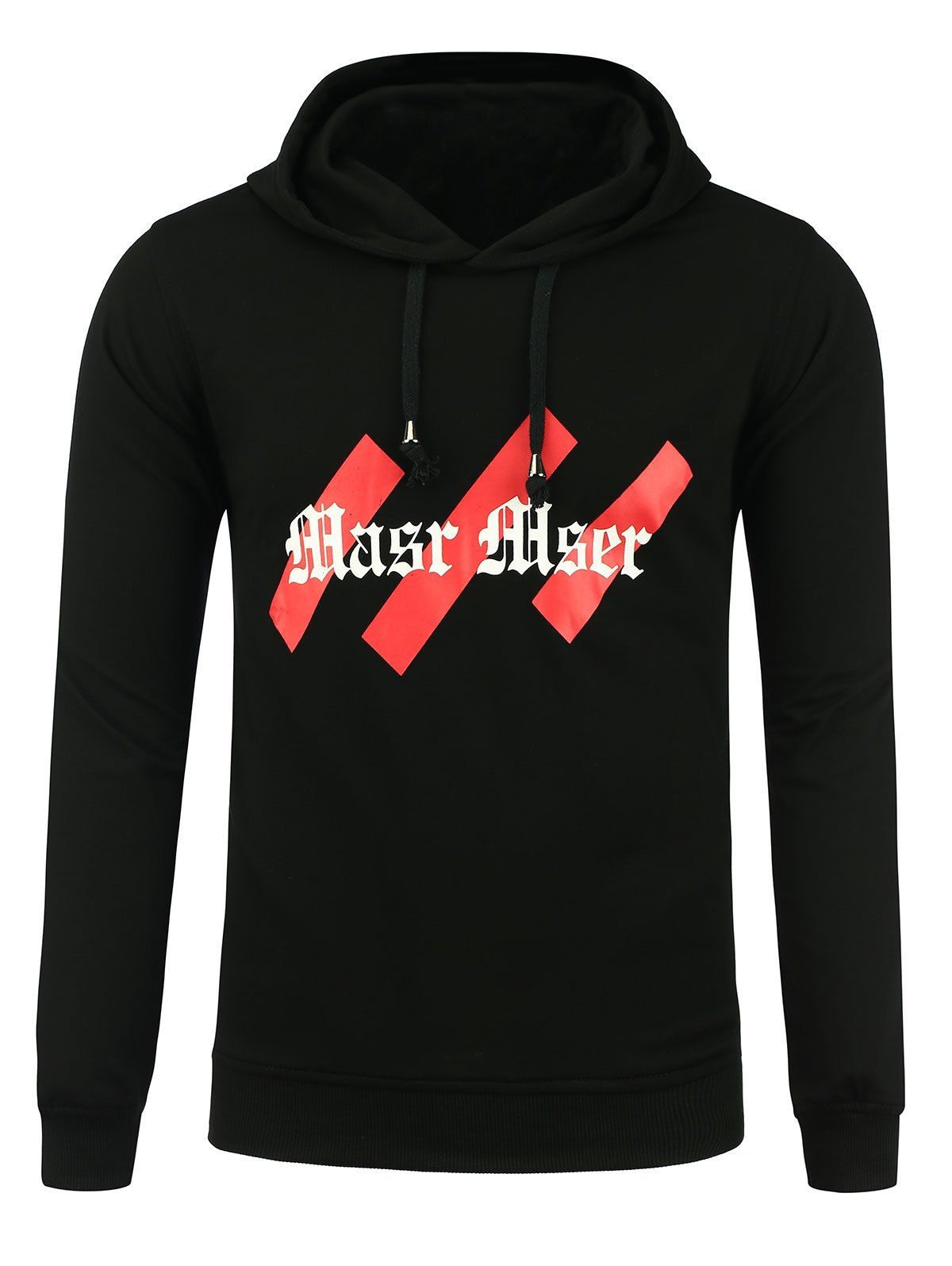 

Graphic Print Drawstring Hoodie, Black