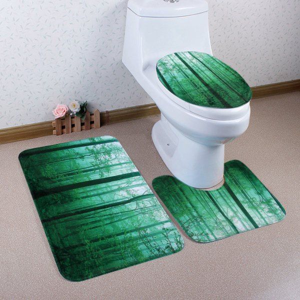 

Forest Fog Pattern 3 Pcs Bathroom Toilet Mat, Green