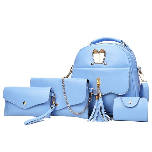 4 Pcs Tassels Faux Leather Backpack Set - BLUE 