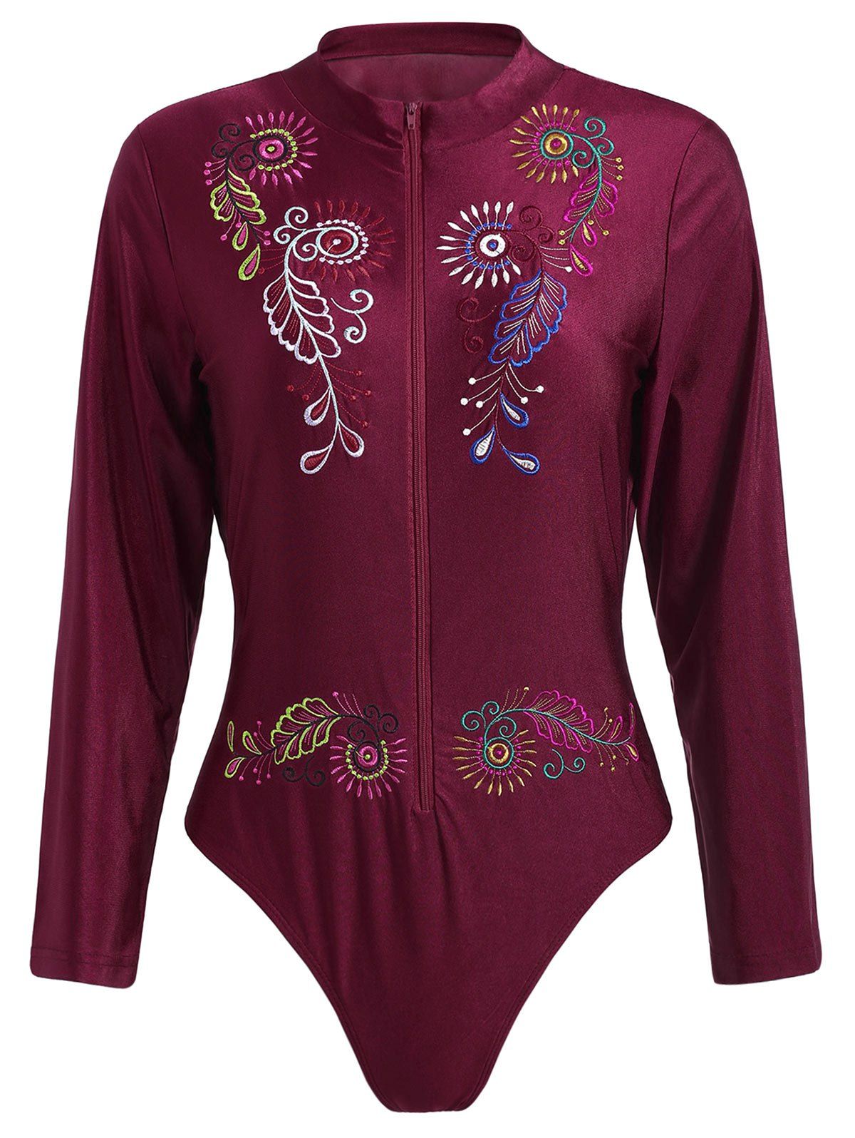 17 Off 2020 Plus Size Embroidered Long Sleeve Swimsuit In Wine