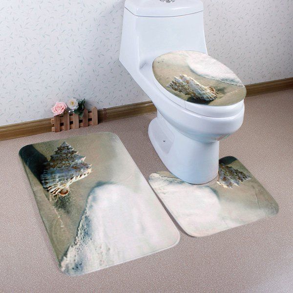 

Beach Conch Pattern 3 Pcs Bathroom Toilet Mat, Camel