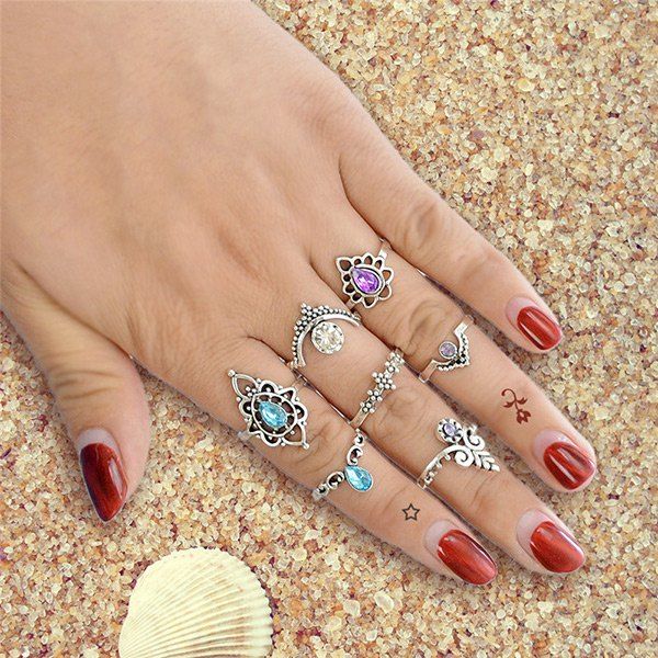 

Faux Gem Teardrop Sparkly Ring Set, Silver
