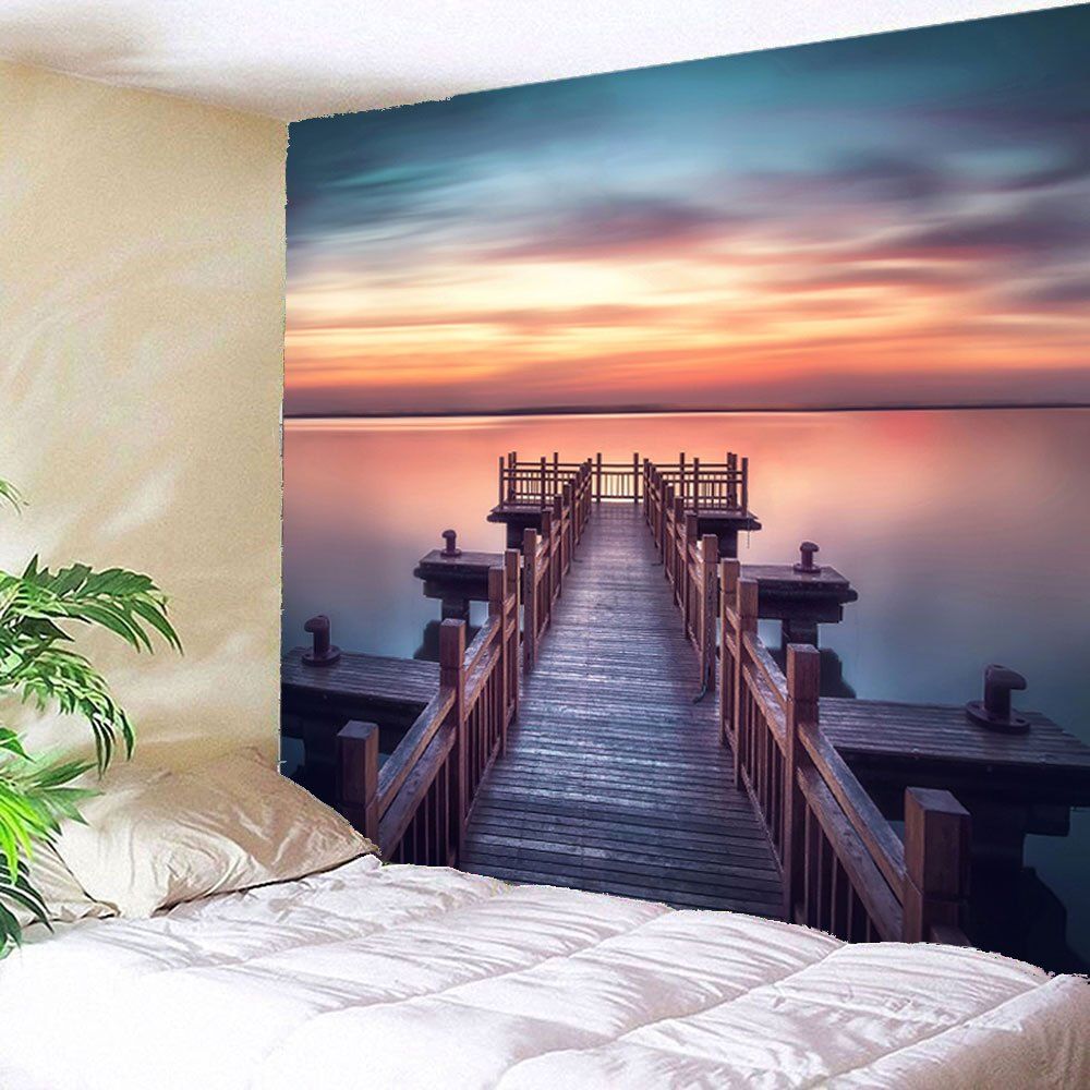 Photo Gallery Sunset Wooden Bridge Waterproof Wall